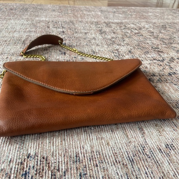 🛑SOLD J. Crew Tan Leather Chain Strap Envelope Clutch Shoulder Bag - Picture 3 of 8